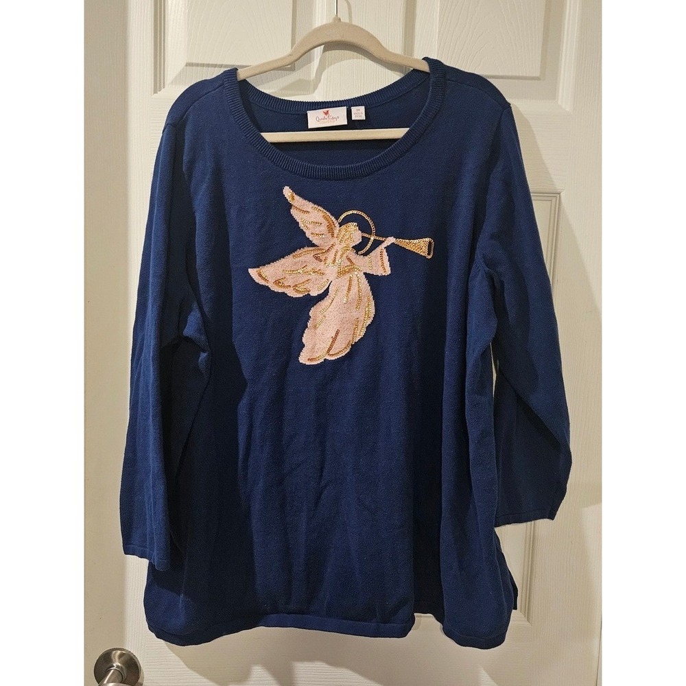 Quacker Factory Embellished Angel Sweater | Sequin Beaded Knit | Women's 3X
